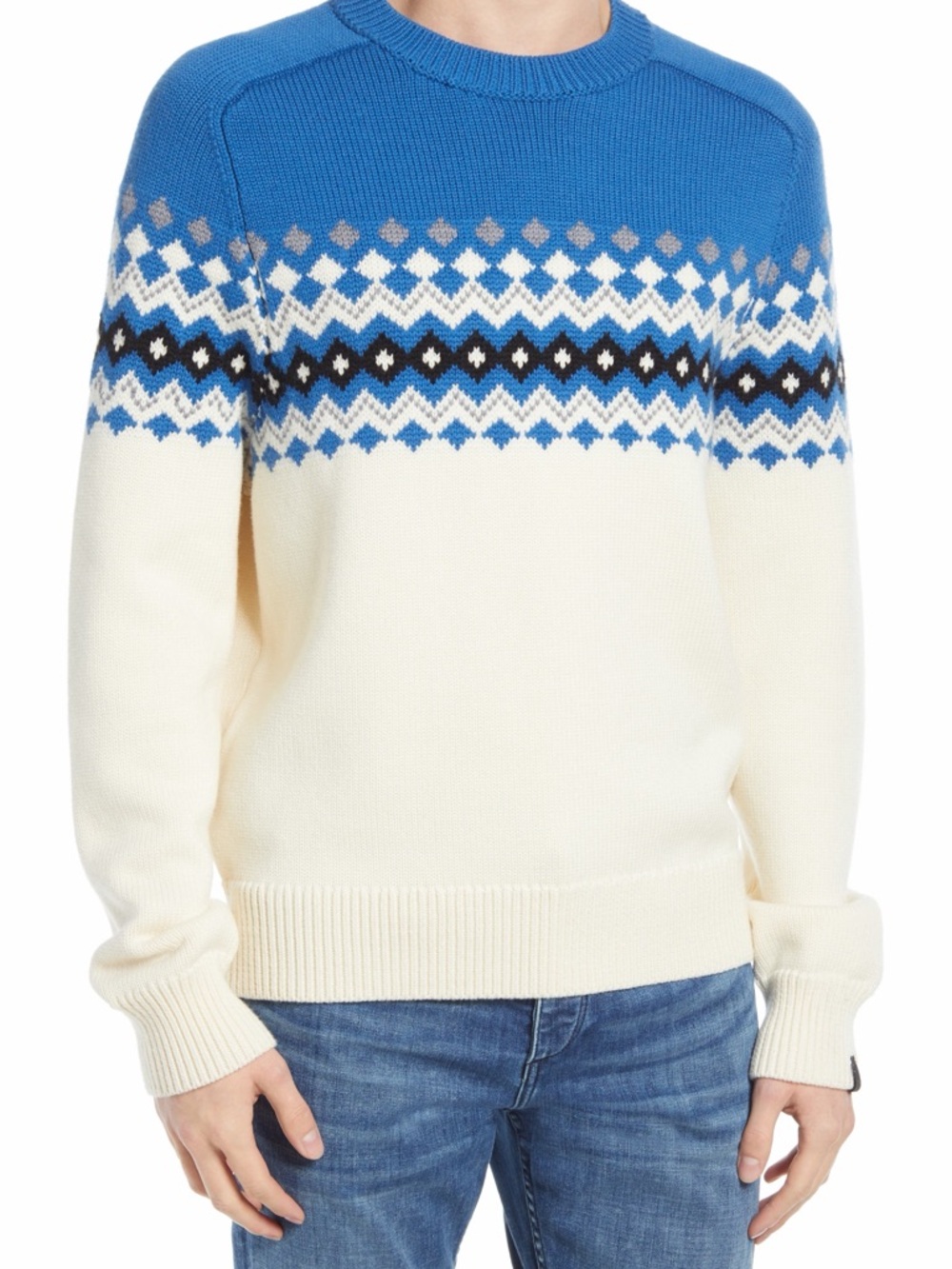 Rag & Bone Blue and Cream Fair Isle Crewneck Sweater